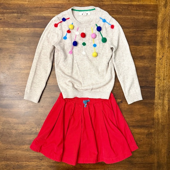 Mini Boden Other - Mini Boden Pom Pom Sweater and Corduroy Skirt Set Size 8-9 VGUC